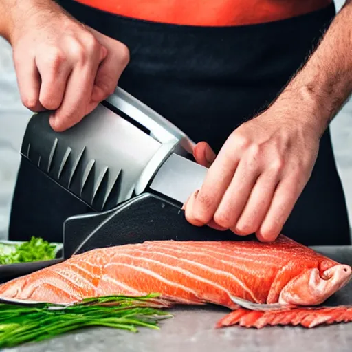 Image similar to fish being cut in a food processor