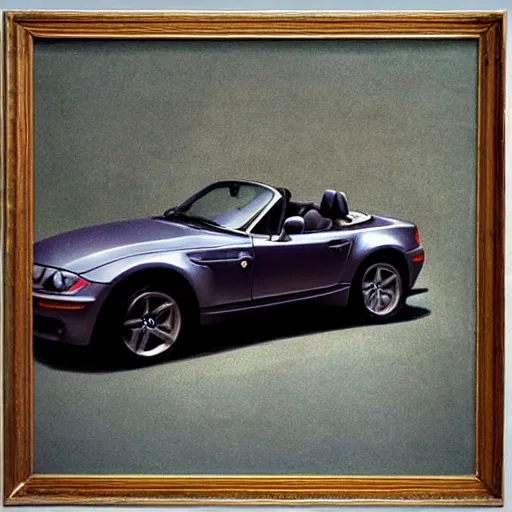 Image similar to “Painting of a BMW Z3 by Leonardo da Vinci, oil on canvas, 15th century”