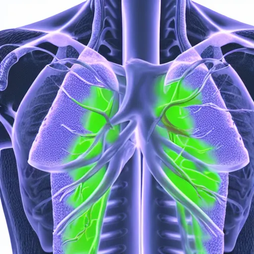 Image similar to computed tomography scan of the thorax with areas of fibrosis in the lung