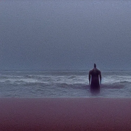 Image similar to scp - 1 2 1 4 7, strange creature emerging from the sea, film still from the movie directed by denis villeneuve with art direction by zdzisław beksinski, close up, telephoto lens, shallow depth of field