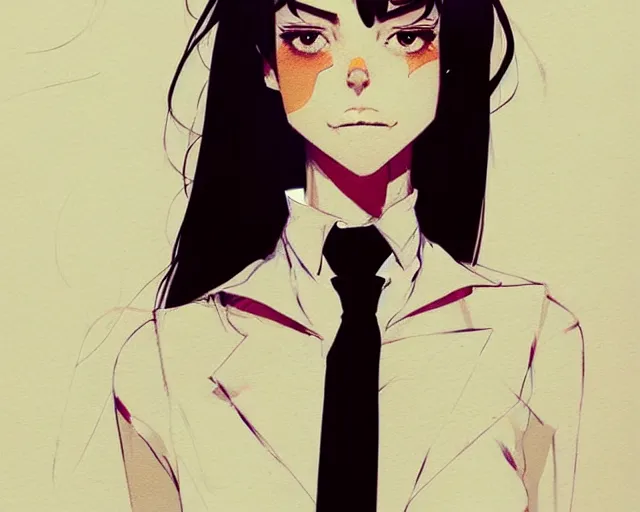 Image similar to a ultradetailed full body portrait of a woman dressed in a white shirt with a tie, by conrad roset, greg rutkowski and makoto shinkai trending on artstation