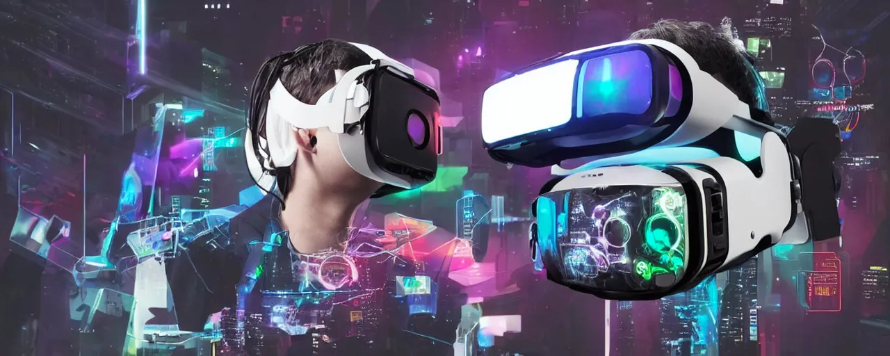 Image similar to advanced complex cyberpunk VR headset