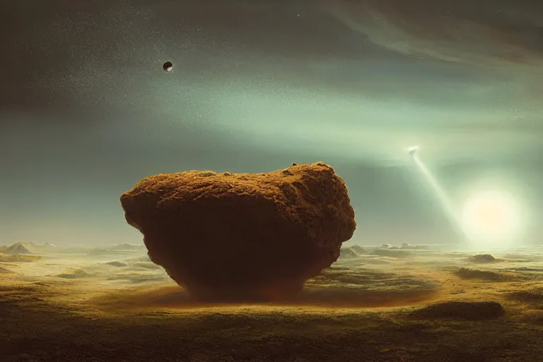 Image similar to A large comet hitting Earth, Les Edwards, Zdzislaw Beksinski, Carl Gustav Carus, John Harris, Michal Karcz, Zhang Kechun, Mikko Lagerstedt, Scott Listfield, Steven Outram, Jessica Rossier