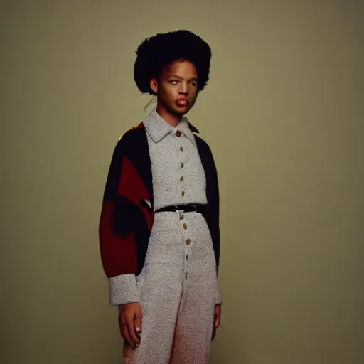 Image similar to realistic photoshooting for a new prada lookbook, color film photography, photo of a woman, photo in style of tyler mitchell, 3 5 mm