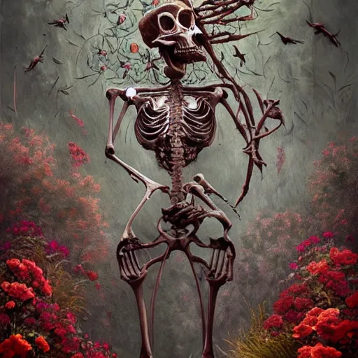 Image similar to beautiful painting of a garden of bones, flowers of blood in the style of Prateep Kochabua, Leonora Karrington, Welder Wings, Hervé Scott Flament, neosurrealism digital art, detailed, trending on Artstation