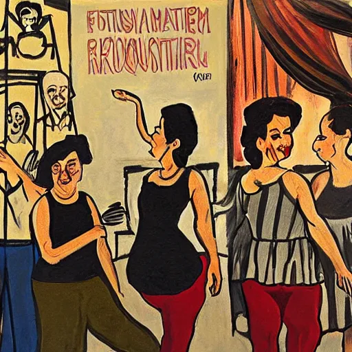 Image similar to feminist revolution, lisbon city at night, art in the style of paula rego