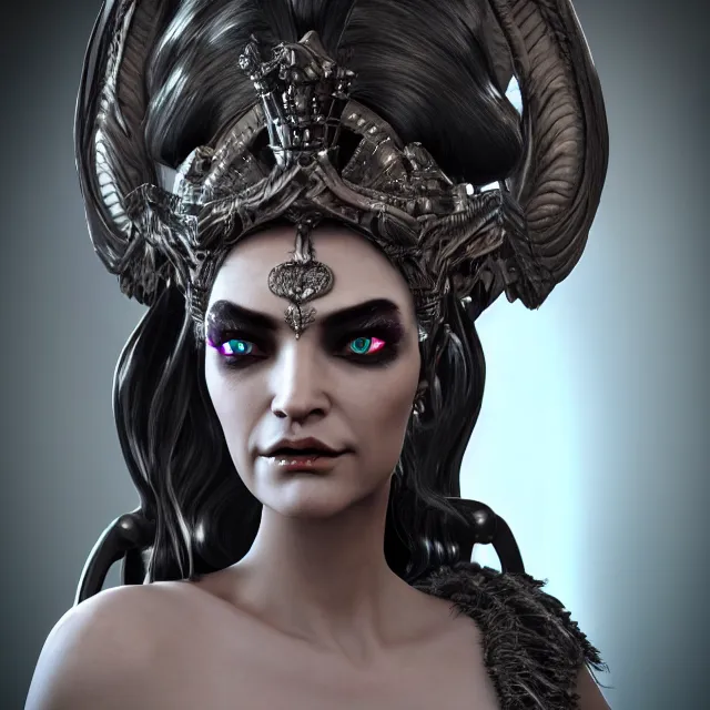 Image similar to perfectly centered close up portrait, candid photography, goddess of death, by anne stokes, updo, highly detailed, accurate, unreal engine 5