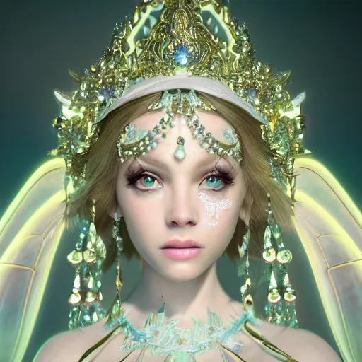 Image similar to portrait of fairy princess, glowing, ornate and intricate jewelry, jaw dropping beauty, glowing background lighting, white accent lighting, hyper detailed, fairy tale, 4 k octane render