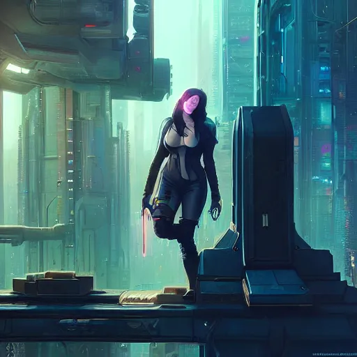 Image similar to highly detailed kat dennings, as a cyberpunk character, stephen bliss, unreal engine, fantasy art by greg rutkowski, loish, rhads, ferdinand knab, makoto shinkai and lois van baarle, ilya kuvshinov, rossdraws, tom bagshaw, global illumination, radiant light, detailed and intricate environment