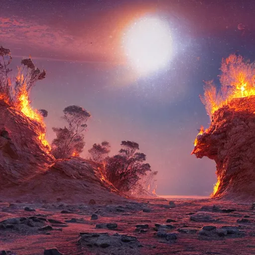 Image similar to Digital art of a meteorite containing an insect hive burning up in the atmosphere, Wayne Barlowe, Mike Winkelmann, Jessica Rossier 4k prehistoric geology space hubble