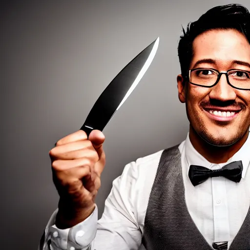 Prompt: makiplier holding a knife