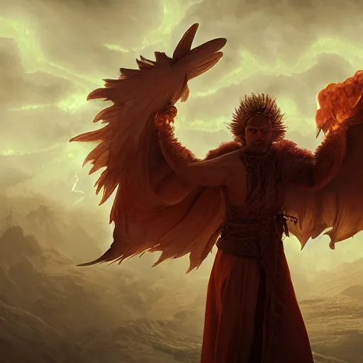 Image similar to fire mage summoning human size firebird : : wow 4 k detail fantasy, cgsociety, matte painting, wow, realistic materials, photo realistic, postprocessing