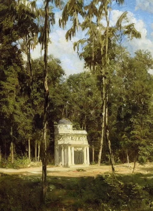 Prompt: artwork painting of the front of a building by eugene von guerard, ivan shishkin, john singer sargent