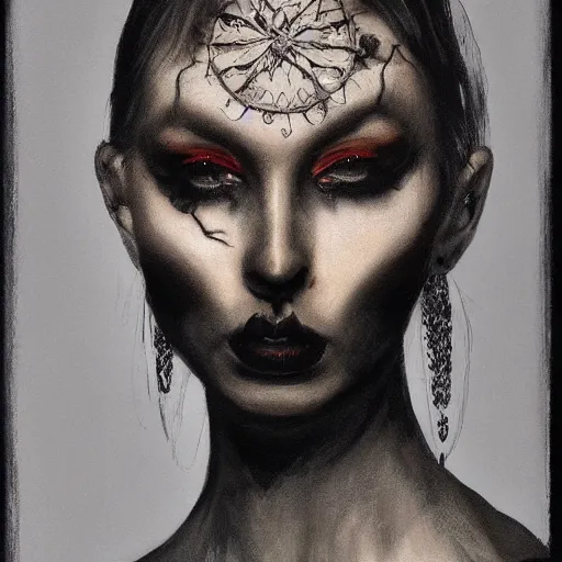 Image similar to realistic portrait of dark goth beauty