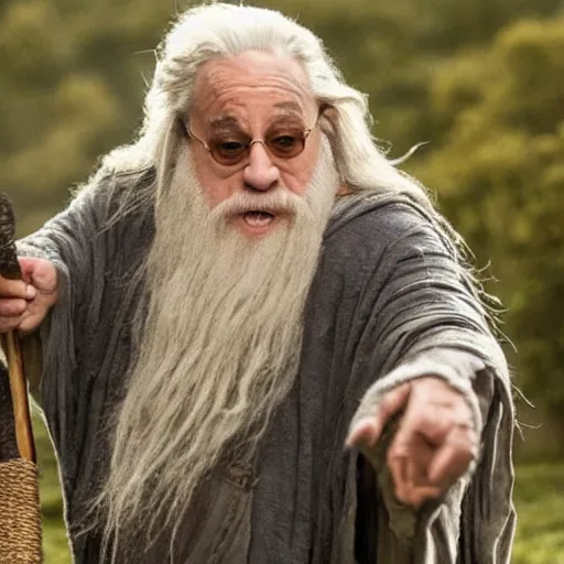 Image similar to danny devito starring as gandalf the white in the 2 0 2 4 lord of the rings movie, full body, hyper realistic, high quality, wide angle, always sunny in philadelphia