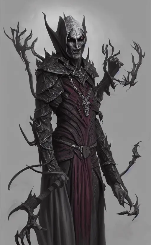 Image similar to legendary creepy dark elf wizard, highly detailed, d & d, fantasy, highly detailed, digital painting, trending on artstation, concept art, sharp focus, illustration, global illumination, ray tracing, realistic shaded, art by artgerm and greg rutkowski and fuji choko and viktoria gavrilenko and hoang lap