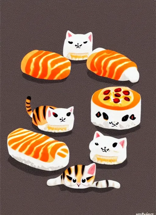 Image similar to clear photorealistic picture of adorable cats made out of sushi