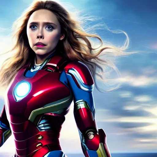 Prompt: Photorealistic art of Elizabeth Olsen as Ironman, full body, action shot, high definition, cinematic, realistic