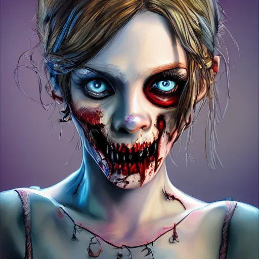 Image similar to beautiful zombie girl, intricate, art by greg rutkowsk, high detailed, 4 k,