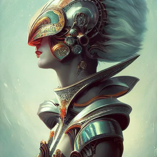 Prompt: beautiful in full sophisticated mage armor, soft painting of a curiosities graceful futuristic multidimensional carnival, perfectly detailed linework, symmetrical accurate intricate sensual features, highly detailed, artstation, sharp focus, tom bagshaw