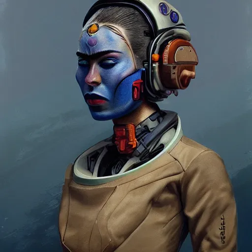 Image similar to a beautiful portrait of a space bounty hunter by frida kahlo trending on artstation