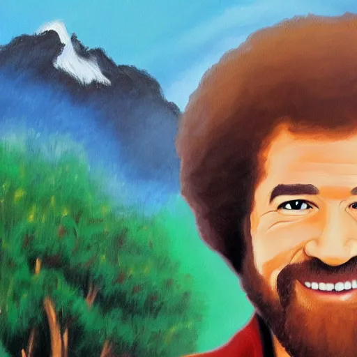 Prompt: A painting of Bob Ross in the style of Bob Ross