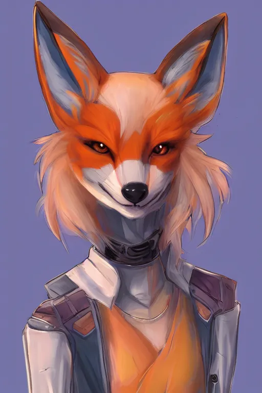 Image similar to a fox fursona, trending on artstation, by kawacy, furry art, digital art, cyberpunk, high quality