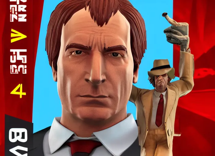 Image similar to 3 d model of saul goodman character in fighting game, stylized 3 d graphics, hdr, ultra graphics, ray tracing, 4 k image