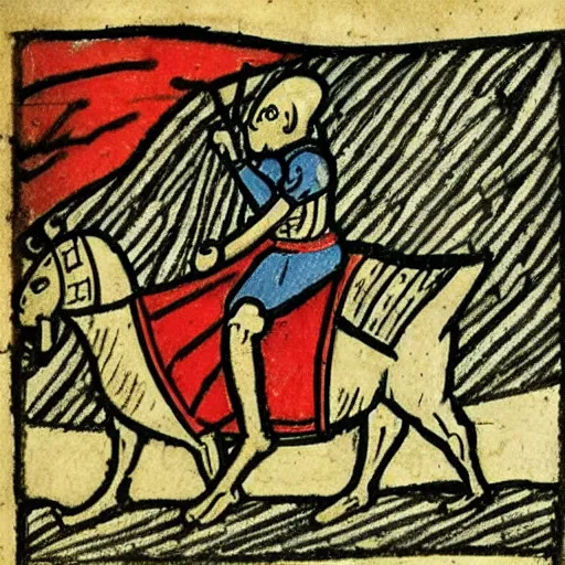 Image similar to medieval drawing of a Knight riding a snail