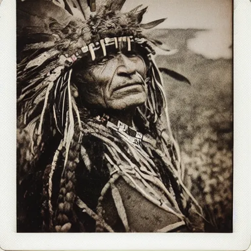 Prompt: polaroid of aztec tribes man by Tarkovsky