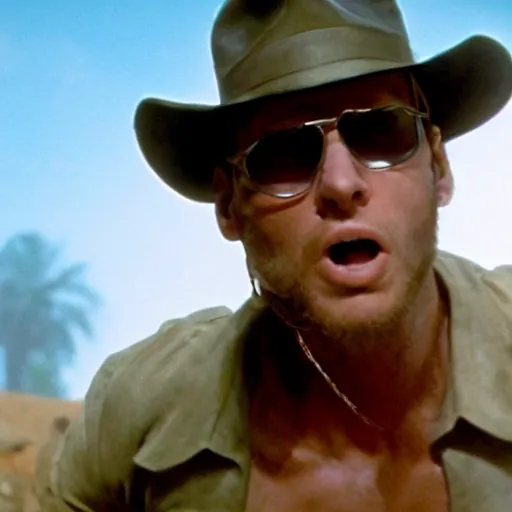 Image similar to Live Action Still of Jerma in Raiders of the Lost Ark, real life, hyperrealistic, ultra realistic, realistic, highly detailed, epic, HD quality, 8k resolution, body and headshot, film still