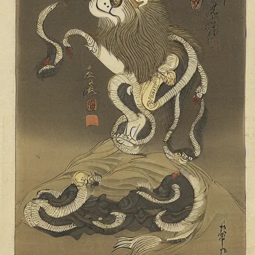 Prompt: Lion'thulu, Itō Jakuchu, 1790