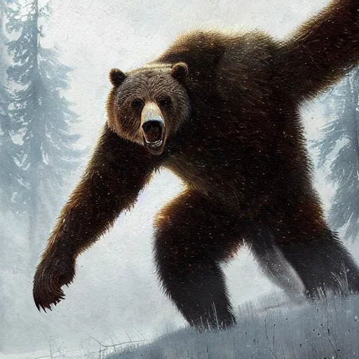 Prompt: a cyborg grizzly bear ravaging my neighborhood, painting by Greg Rutkowski