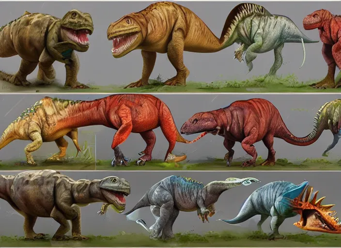 Image similar to concept design of dinosaurs made by pieces of types of candies, oil painting by jama jurabaev, extremely detailed, brush hard, artstation, for aaa game, high quality, brush stroke