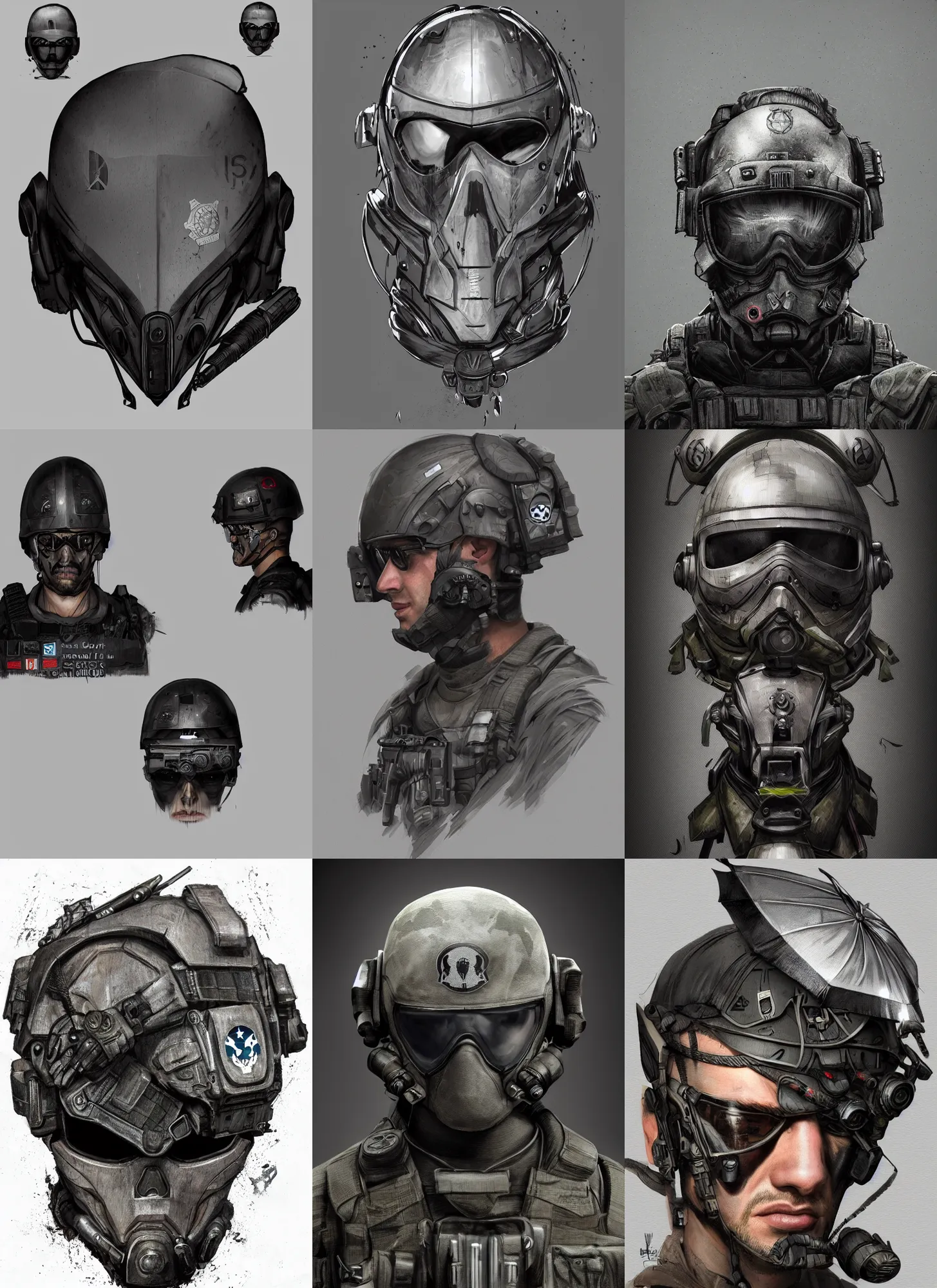 Prompt: spec - ops head, umbrella logo on forehead, special forces, dark design, artstation, concept art, realistic, intricate details