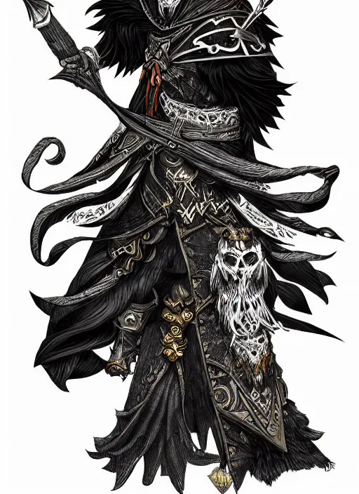 Image similar to raven warlock, wind magic, exquisite details, black beard, white background, by studio muti