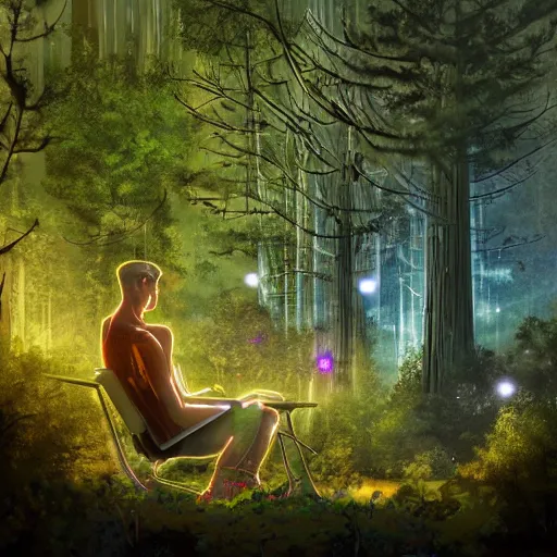 Image similar to a cybernetic ecology. joined back to nature, all watched over by machines of loving grace. a cybernetic forest filled with pines and electronics where deer stroll peacefully past computers as if they were flowers with spinning blossom oil on canvas, masterpiece, trending on artstation, featured on pixiv, cinematic composition, dramatic pose, beautiful lighting, sharp, details, hyper-detailed, HD, HDR, 4K, 8K