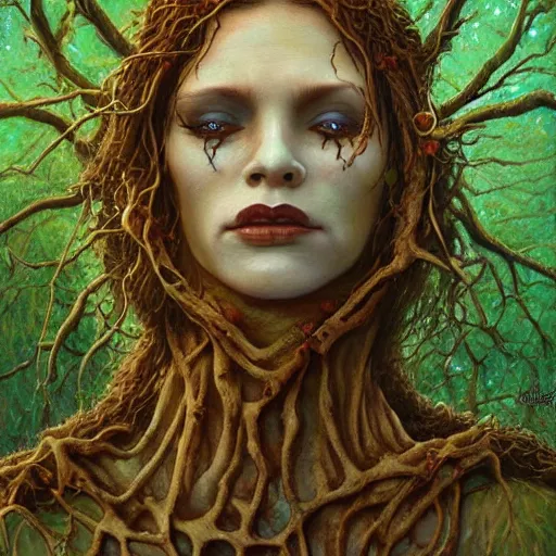 A beautiful painting of female dryad, whose face is | Stable Diffusion ...