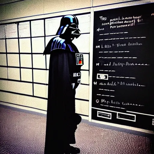 Image similar to “realistic photo of Darth Vader as school principal”