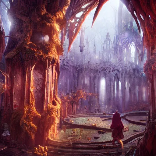 Image similar to ,inside a magical ethereal elven city, highly detailed, 4k, HDR, award-winning, artstation, octane render