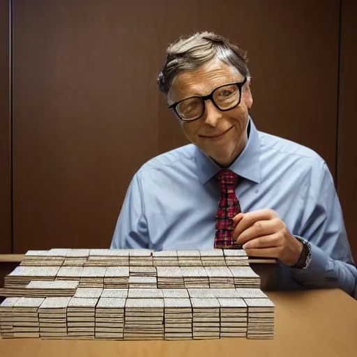 Prompt: Bill gates building a wood gate made of dollar bills,, smooth, sharp focus,, pixiv, ultra highly detailed