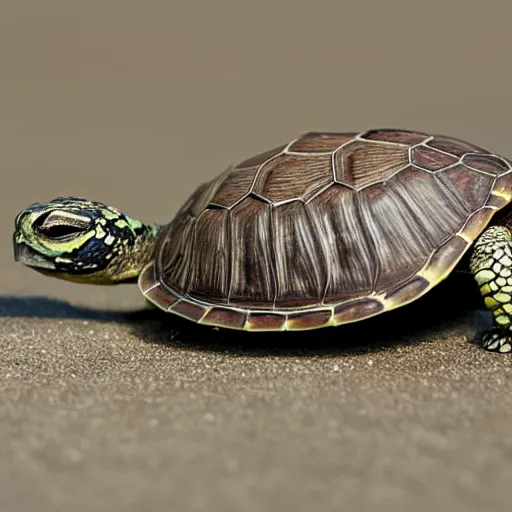 Image similar to turtle and viper hybrid, very long with multiple pairs of legs and segmented shell along length of its body