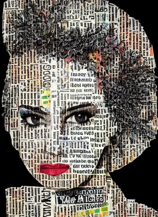 Image similar to a beautiful young woman made of newspaper