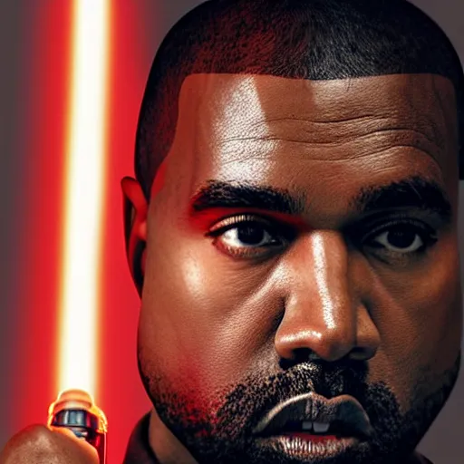 Image similar to Portrait of Kanye West as a jedi in Star Wars, holding lightsabre. splash art, cinematic lighting, dramatic, octane render, long lens, shallow depth of field, bokeh, anamorphic lens flare, 8k, hyper detailed, 35mm film grain