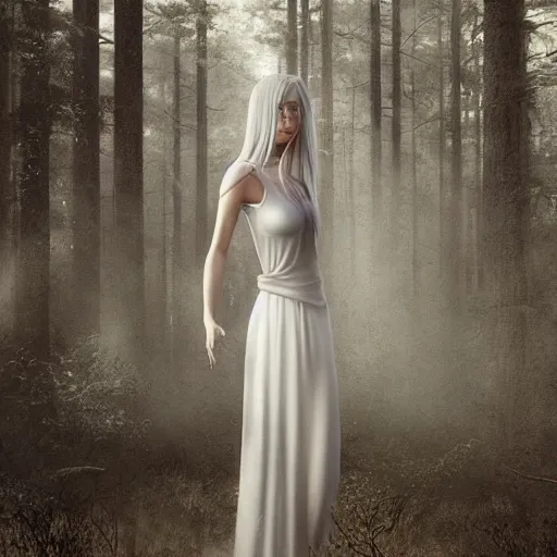 Prompt: photo realistic image of a, tall, slightly fat, sexy, anthropomorphic deer female, in a long white dress, stunning 3 d render inspired art by istvan sandorfi and greg rutkowski,, highly detailed attributes and atmosphere, dim volumetric cinematic lighting,