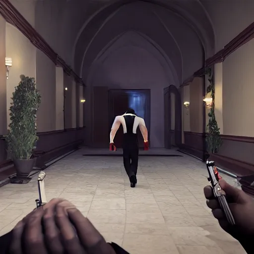 Image similar to agent 4 7 crashing his own funeral, hitman, unreal engine 5, 4 k, anti aliasing