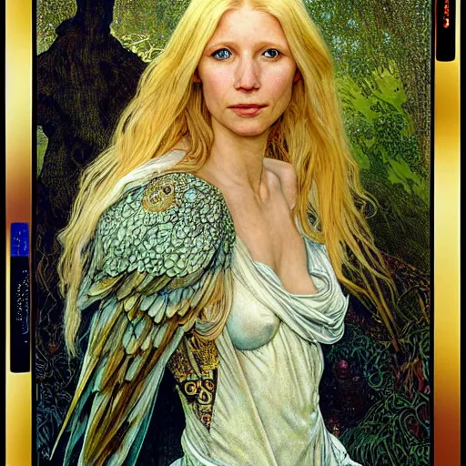 Image similar to head and shoulders portrait of a harpy portrayed by gwynneth paltrow, d & d, fantasy, luis royo, magali villeneuve, donato giancola, wlop, krenz cushart, hans zatka, klimt, alphonse mucha