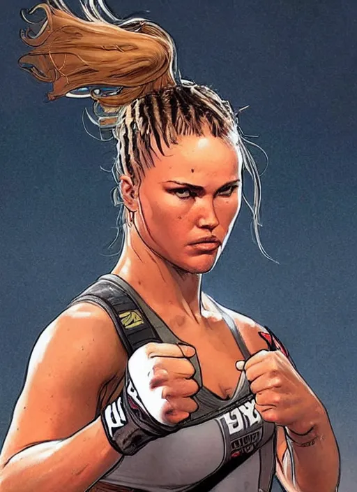 Image similar to apex legends ronda rousey. concept art by james gurney and mœbius.