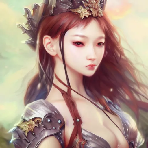 Image similar to realistic beautiful gorgeous natural cute fantasy warrior girl art drawn full HD 4K highest quality in artstyle by professional artists WLOP, Taejune Kim, yan gisuka, JeonSeok Lee, artgerm, Ross draws, Zeronis, Chengwei Pan on Artstation