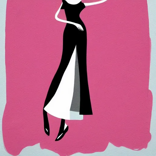 Image similar to a fashion illustration of a beautiful woman dancing